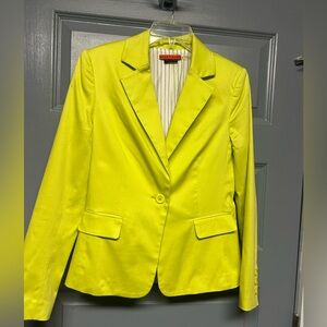Alice + Olivia Elyse style one button cotton blend blazer. Size Med neon yellow